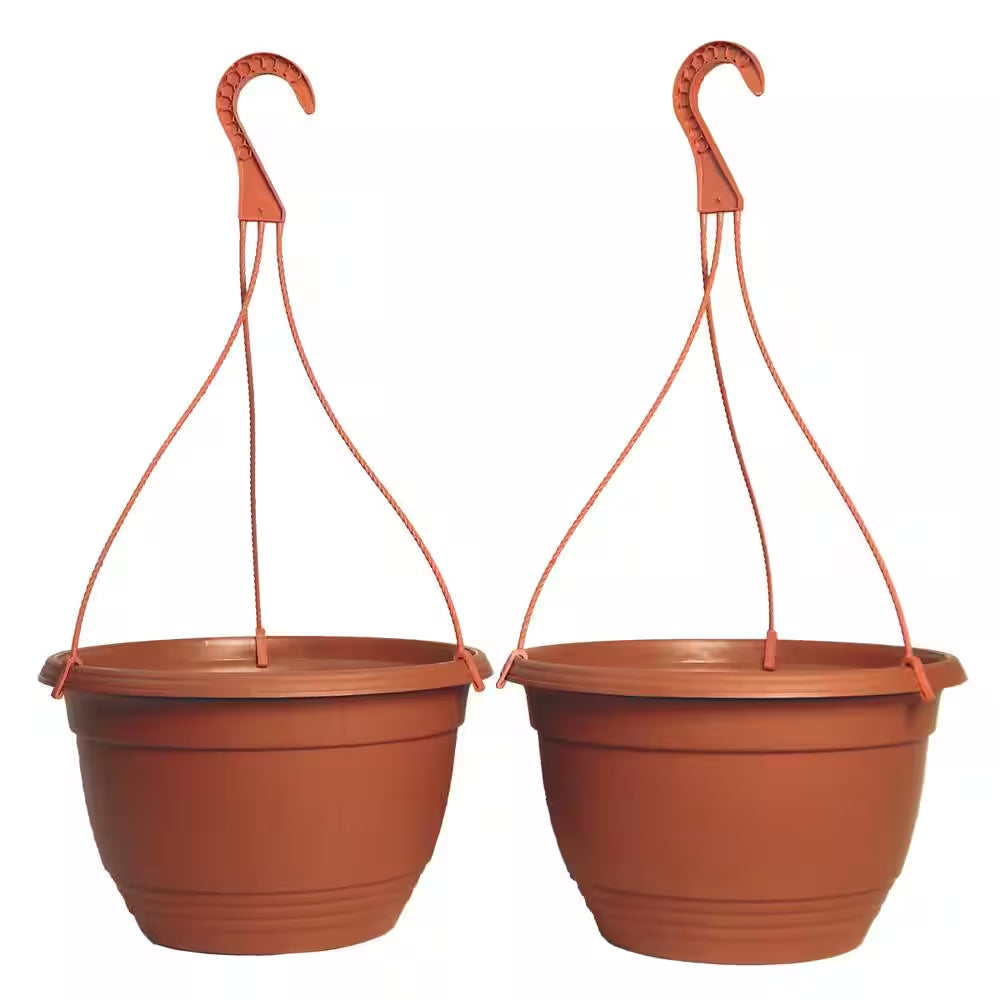 12 In. Plastic Terra Cotta Colored Hanging Basket (2 Pack)